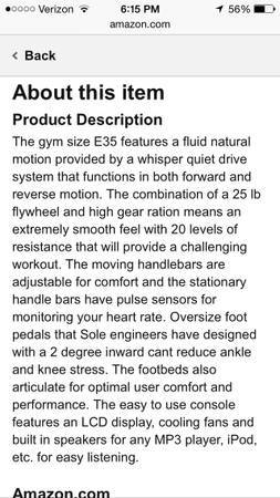 sole e35 elliptical product description